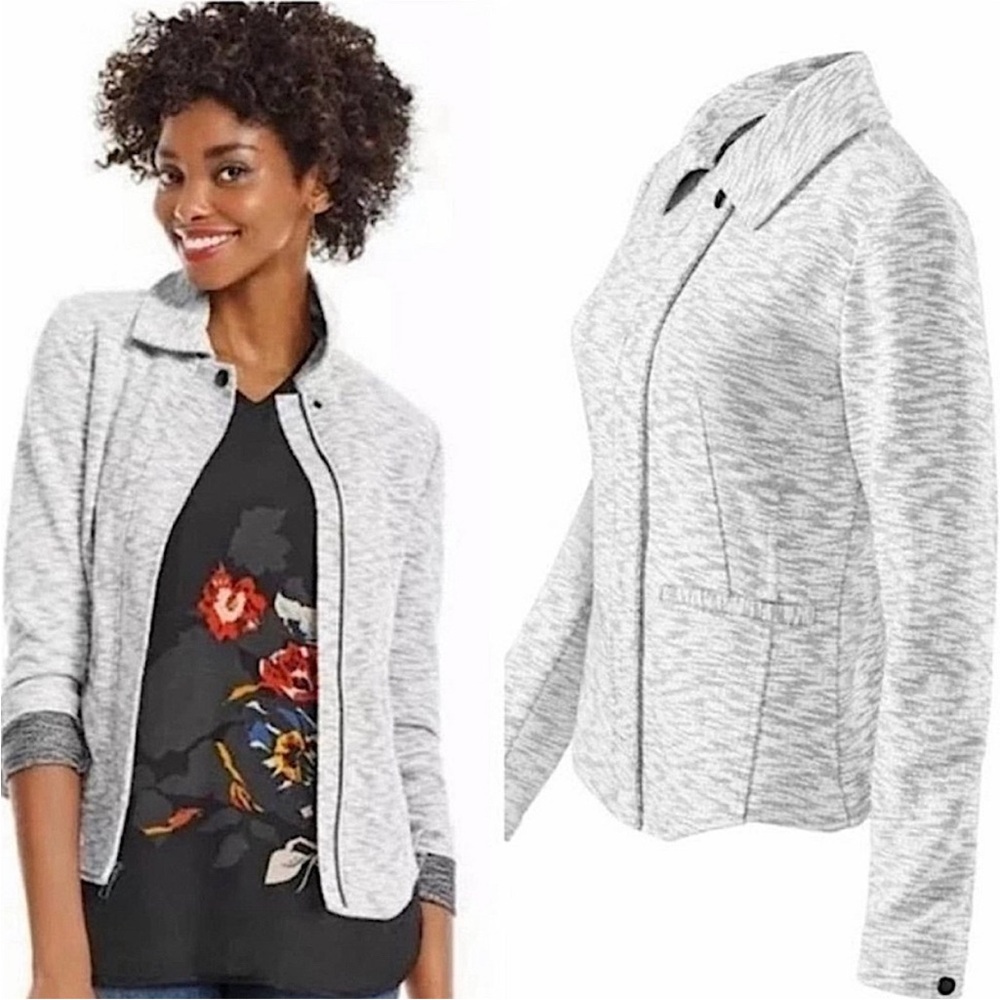 CAbi Neo Moto Heathered Gray Zip Up Sweater Blazer Jacket Size Small